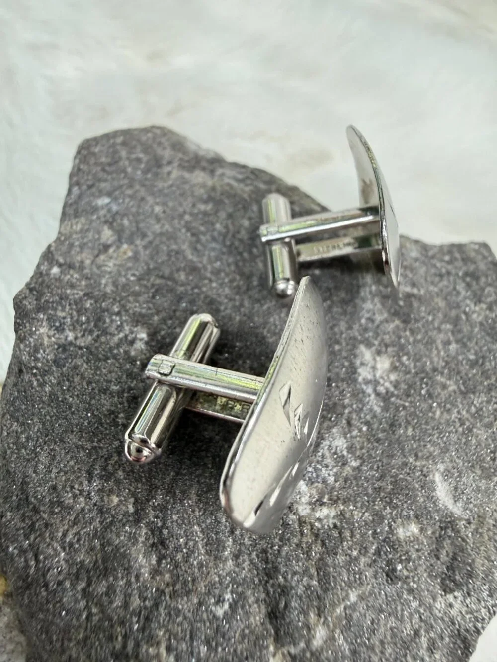 P.R.K. 925 Sterling Silver Vintage Engraved Cufflinks  Square Diamond Cut Design